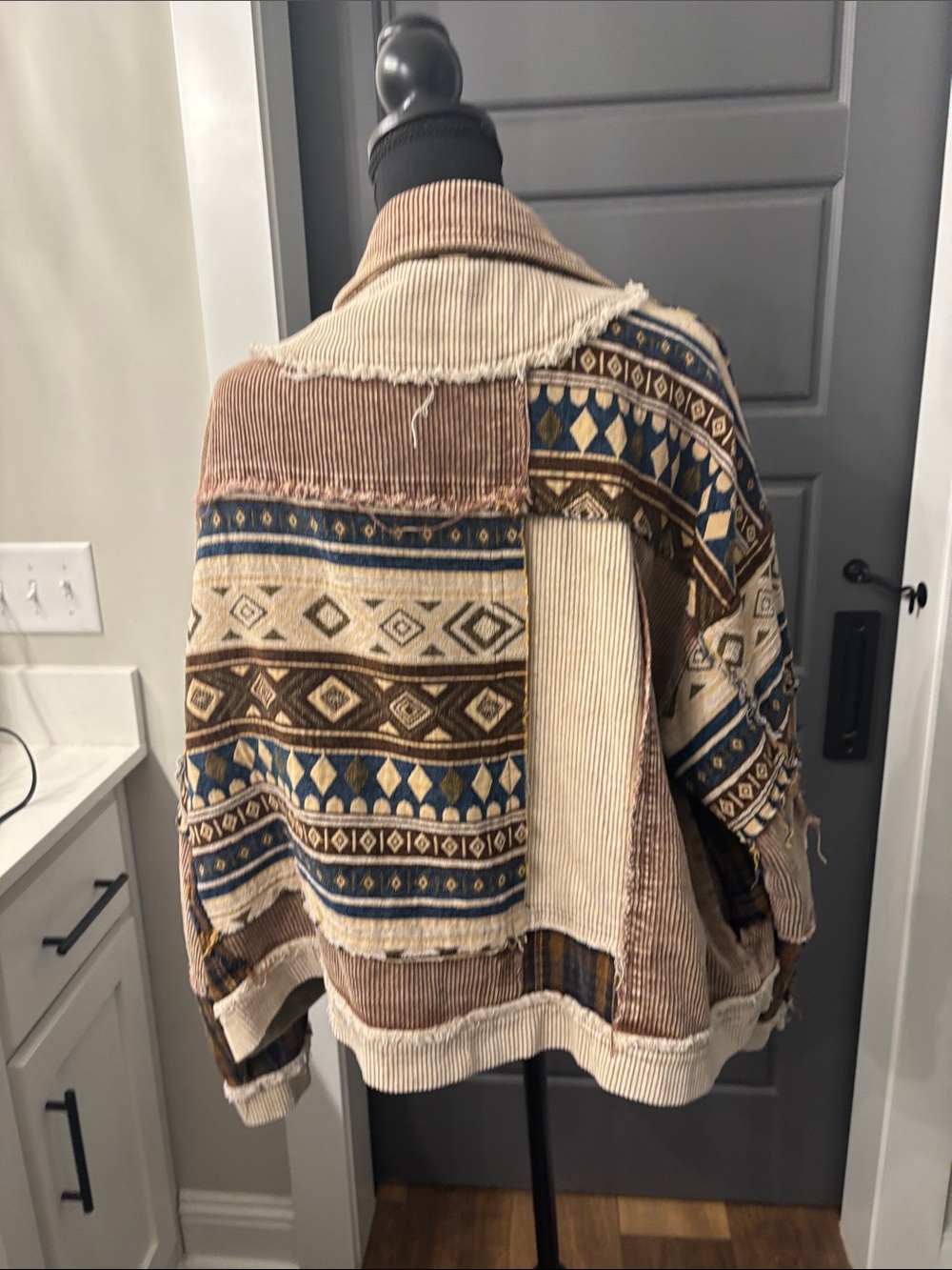 Boho Patchwork Corduroy Jacket - Brown Multi - Picture 7 of 11